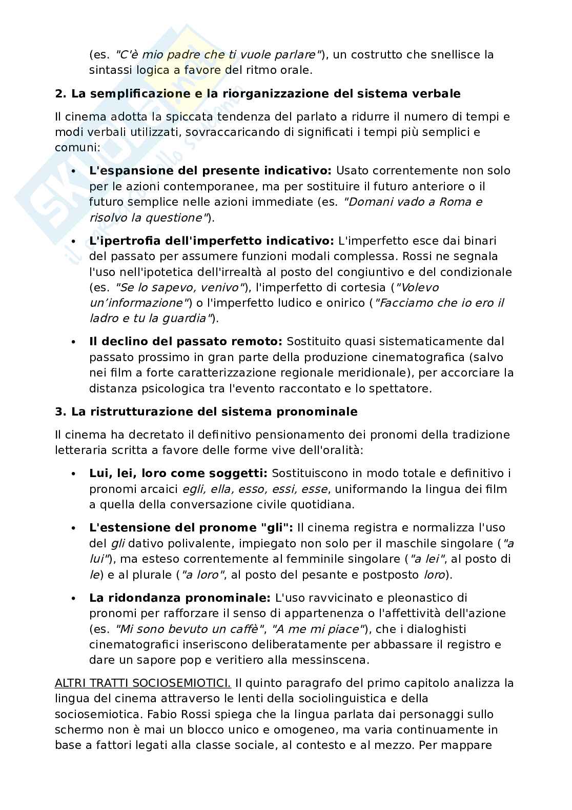 Riassunto esame Teoria del cinema, Prof. Rossi Fabio, libro consigliato Lingua italiana e cinema, Rossi Pag. 6