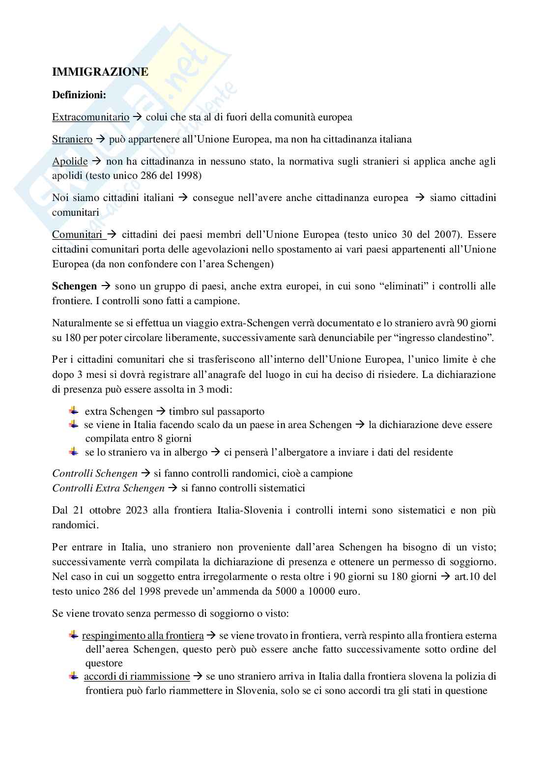 Fondamenti di immigrazione Pag. 1