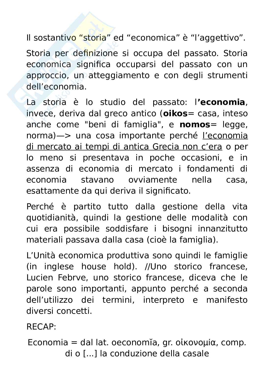 La dimensione storica in economia: i fatti Pag. 1