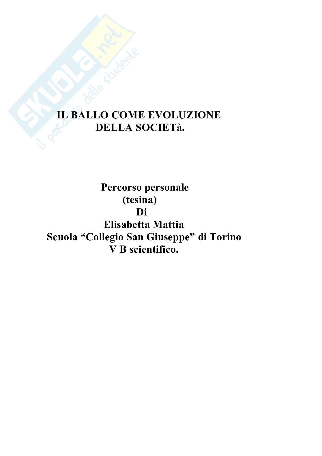 Il ballo come evoluzione della società. Pag. 1