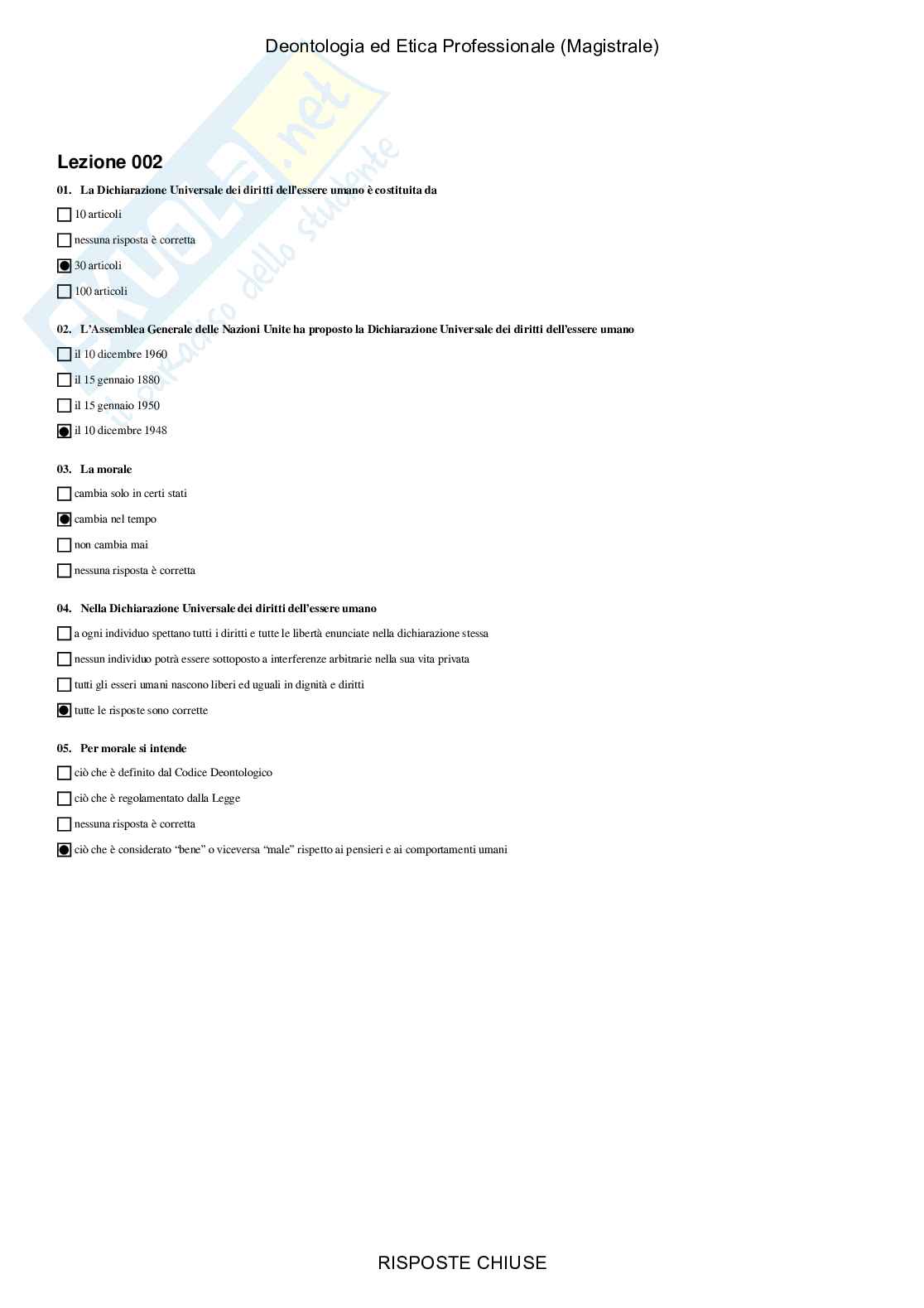 Deontologia ed etica professionale, Magistrale - Paniere compilato Pag. 2