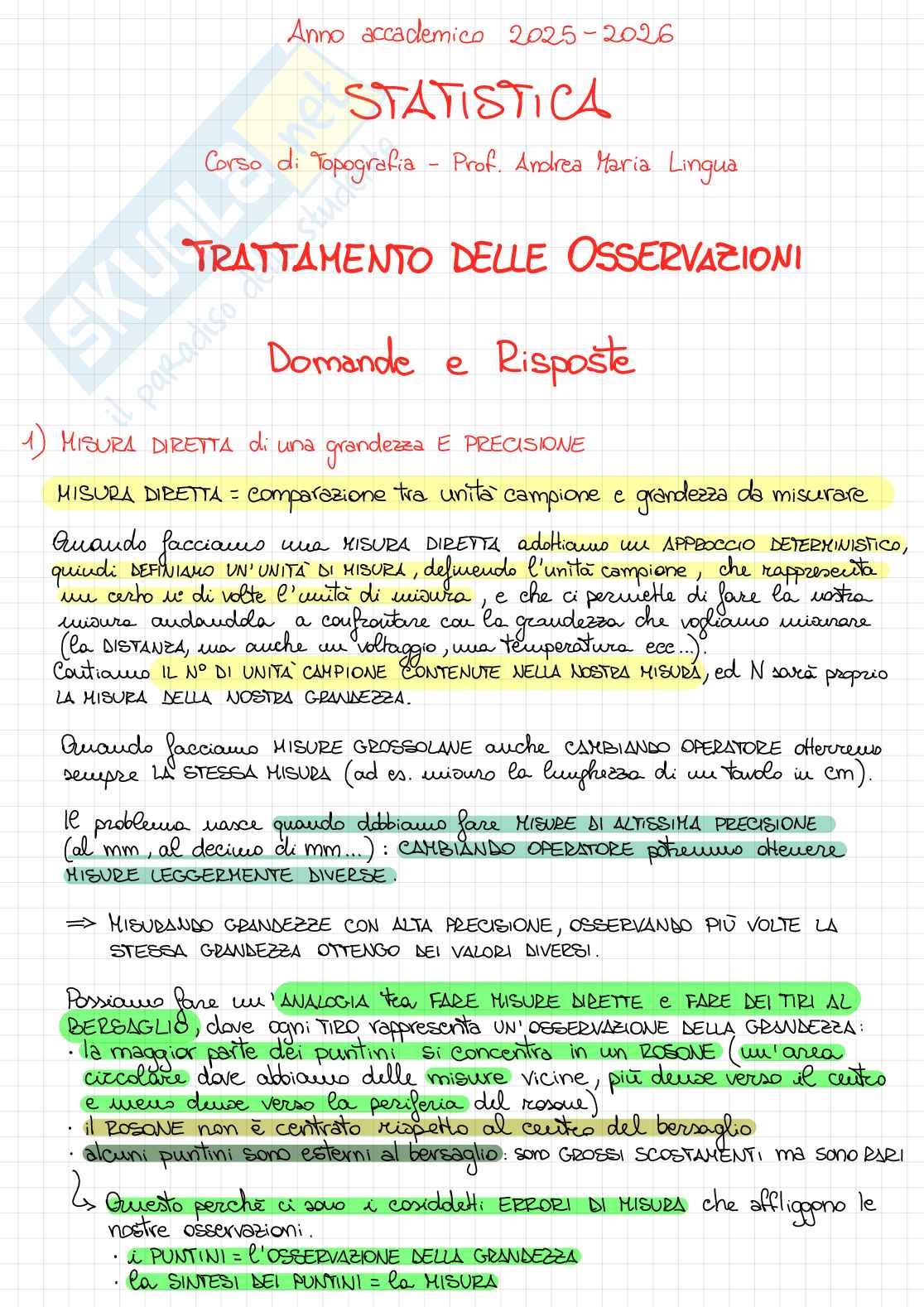 Appunti della parte di Statistica dell’esame di Topografia  Pag. 1