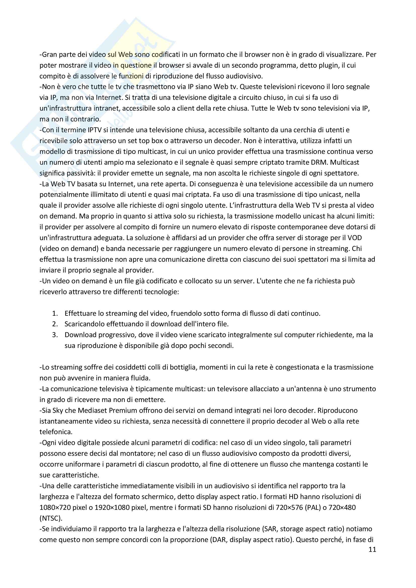 Riassunto esame Laboratorio di produzione e progettazione web Tv, prof. Provenzano, libro consigliato Tv Tv. Cosa fare come farlo Pag. 11
