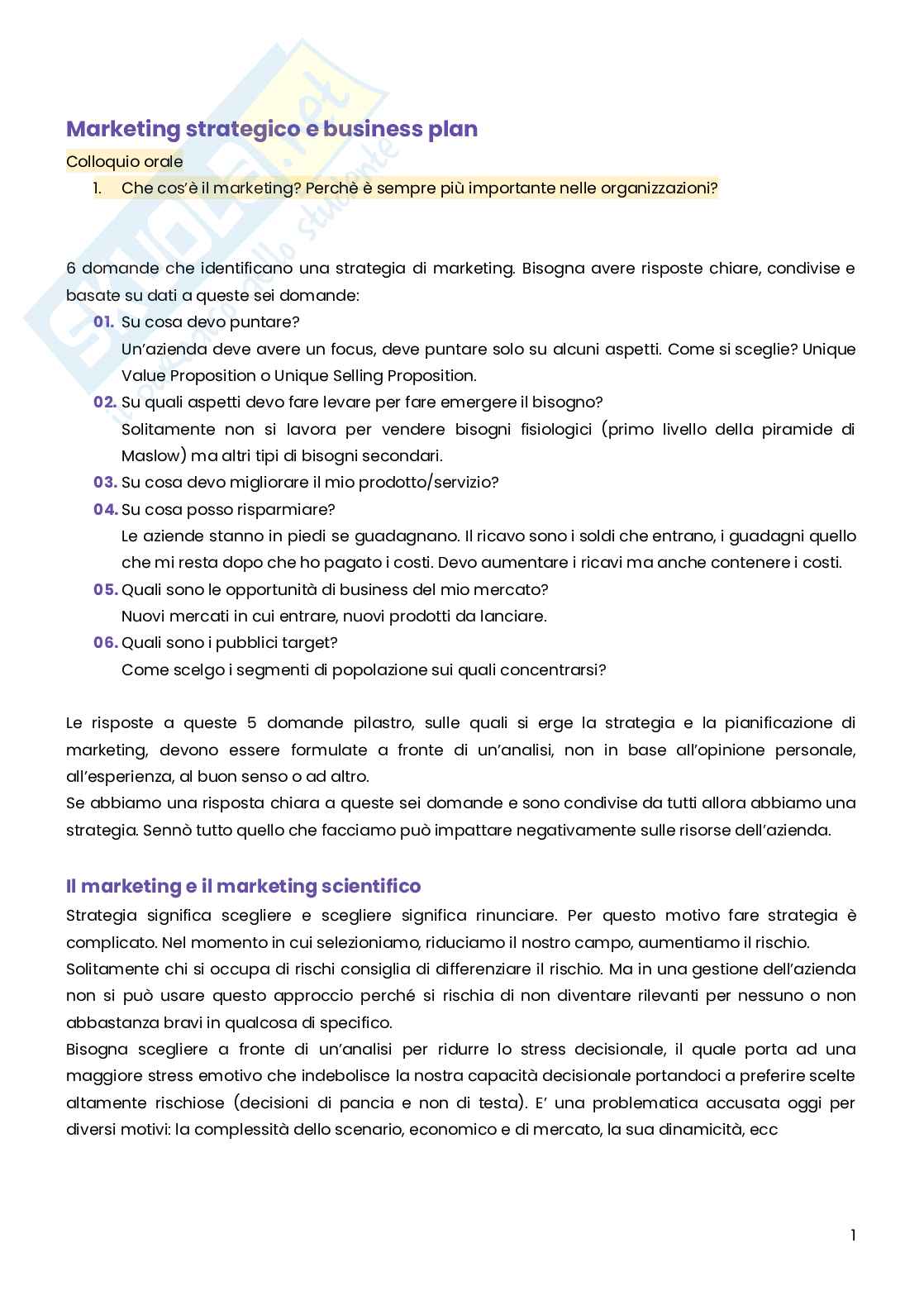 Marketing strategico e business plan Pag. 1