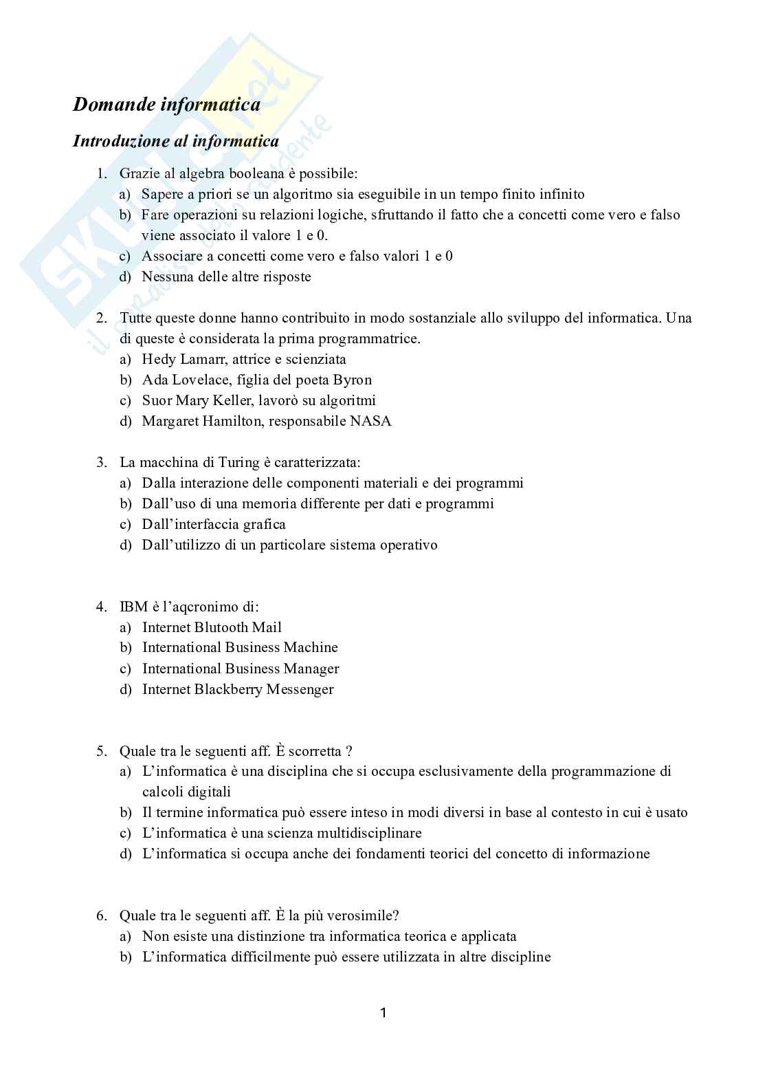 Possibili domande per l'esame di Accertamento delle competenze informatiche  Pag. 1