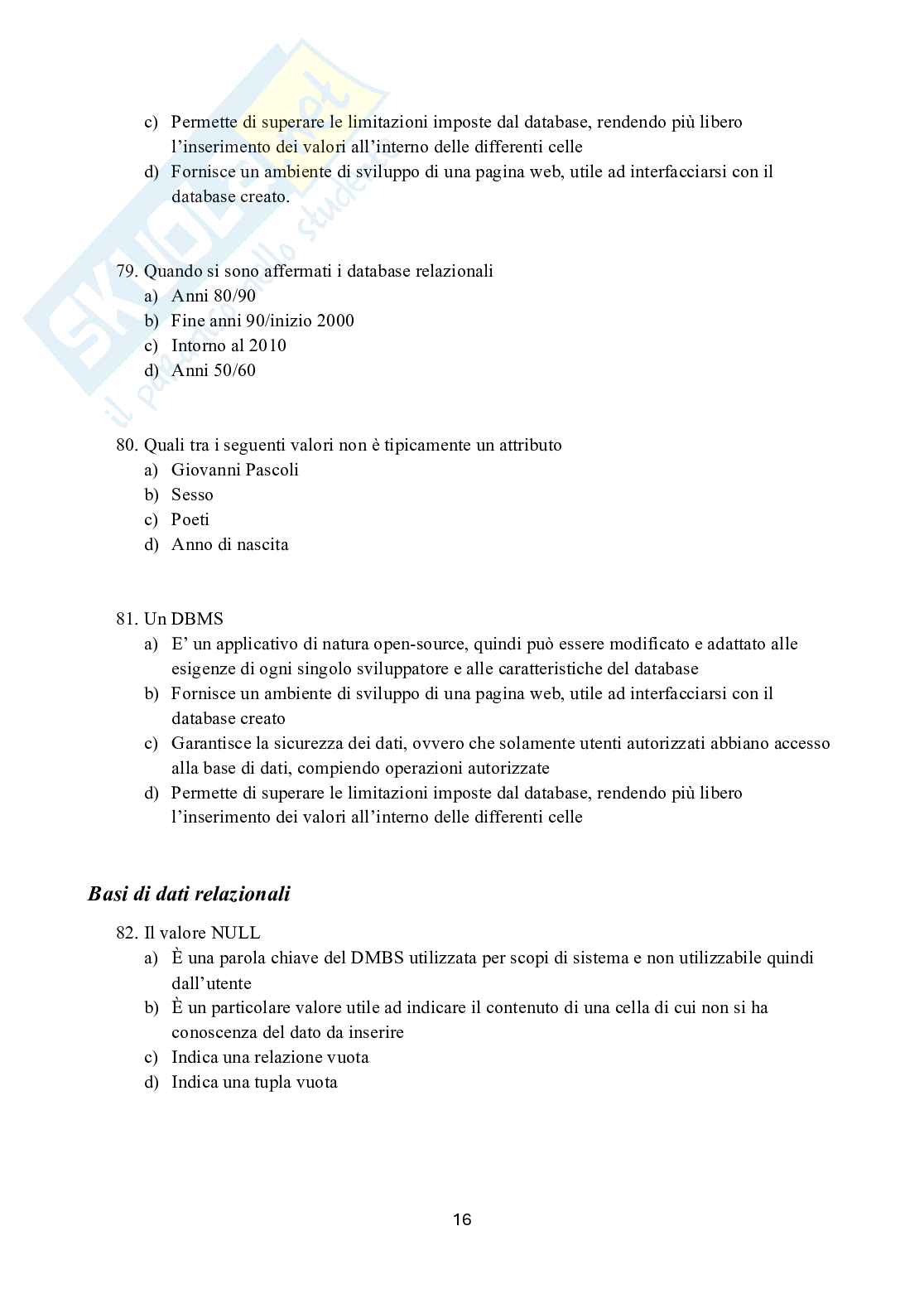 Possibili domande per l'esame di Accertamento delle competenze informatiche  Pag. 16