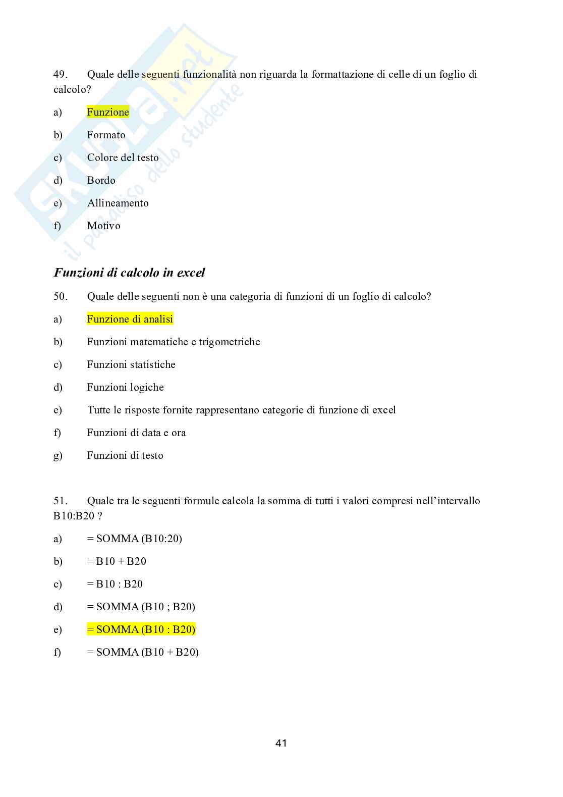 Possibili domande per l'esame di Accertamento delle competenze informatiche  Pag. 41