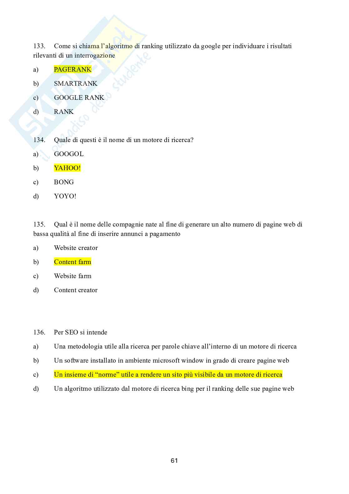 Possibili domande per l'esame di Accertamento delle competenze informatiche  Pag. 61