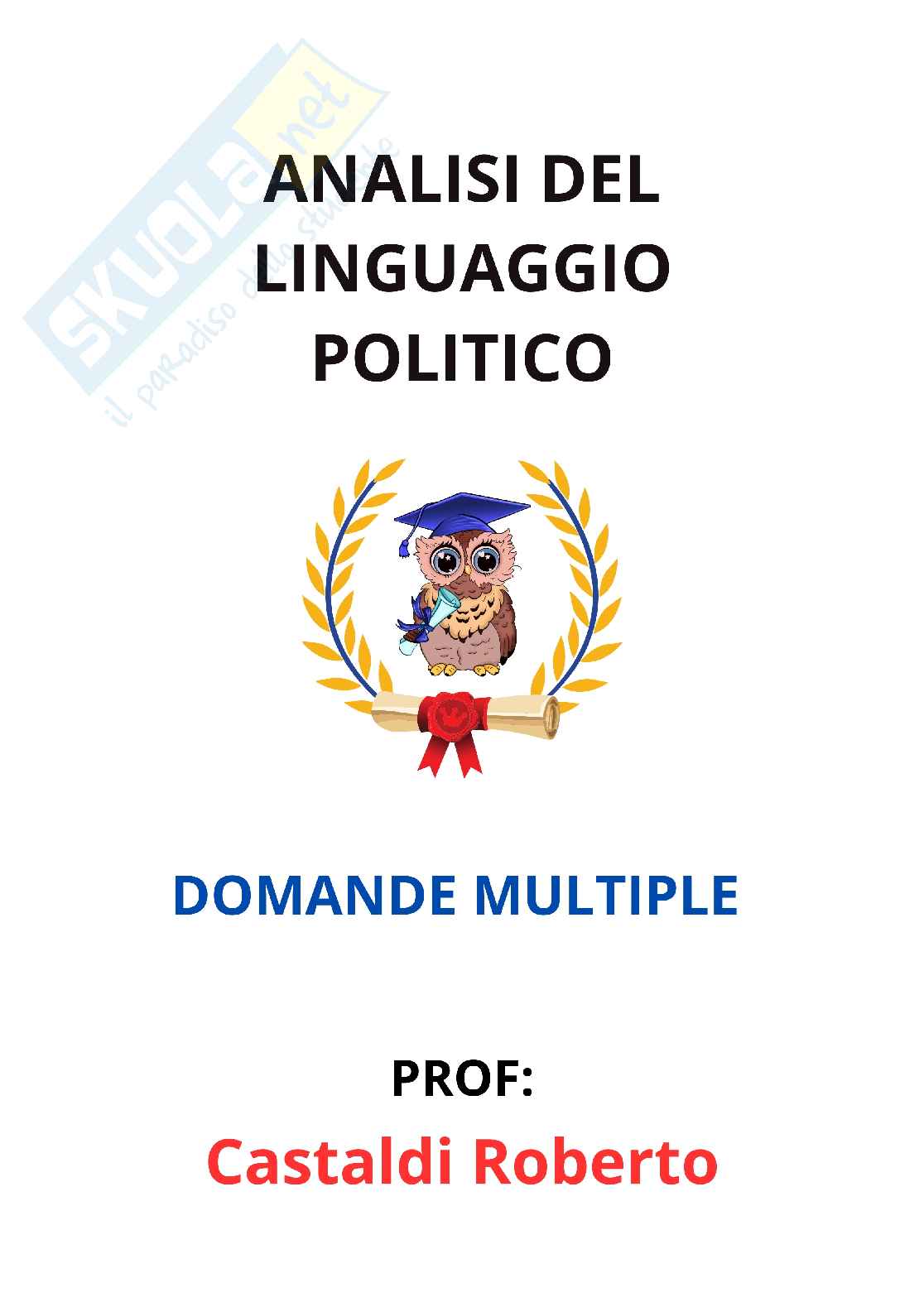Paniere Analisi del linguaggio politico - Risposte multiple - aggiornato (2025) Pag. 1