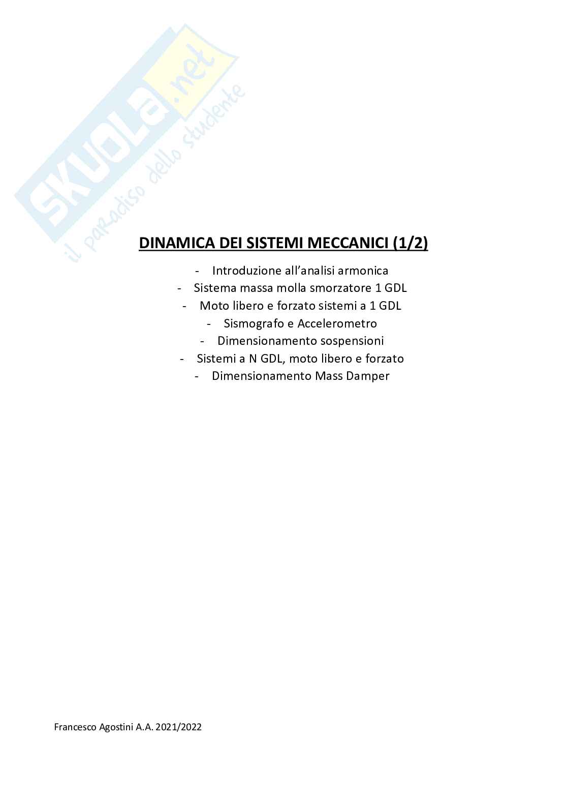 Appunti Dinamica dei sistemi meccanici Pag. 1