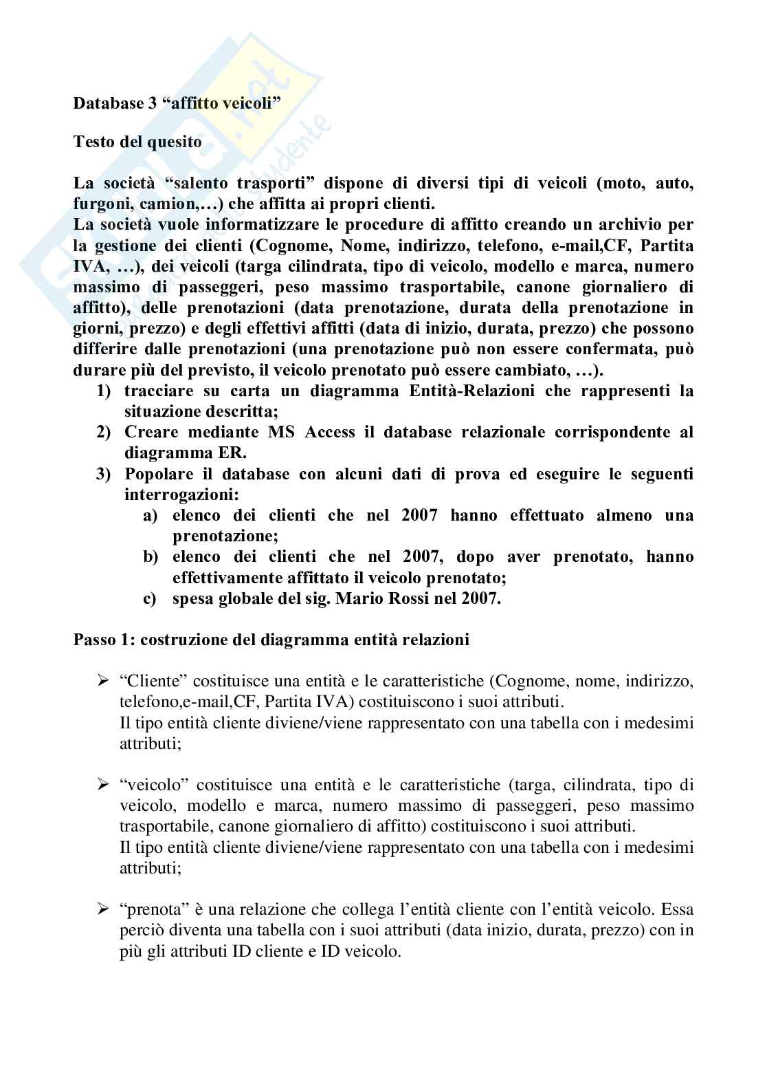 Data base con Access, esercizio affitto autoveicoli Pag. 1