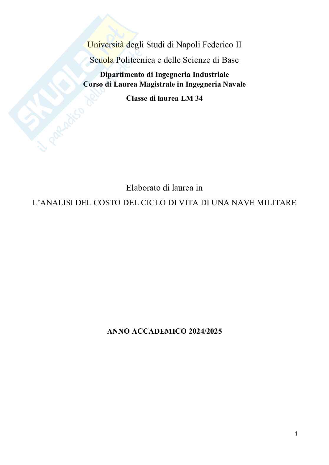 Costo del ciclo di vita di una nave militare Pag. 1