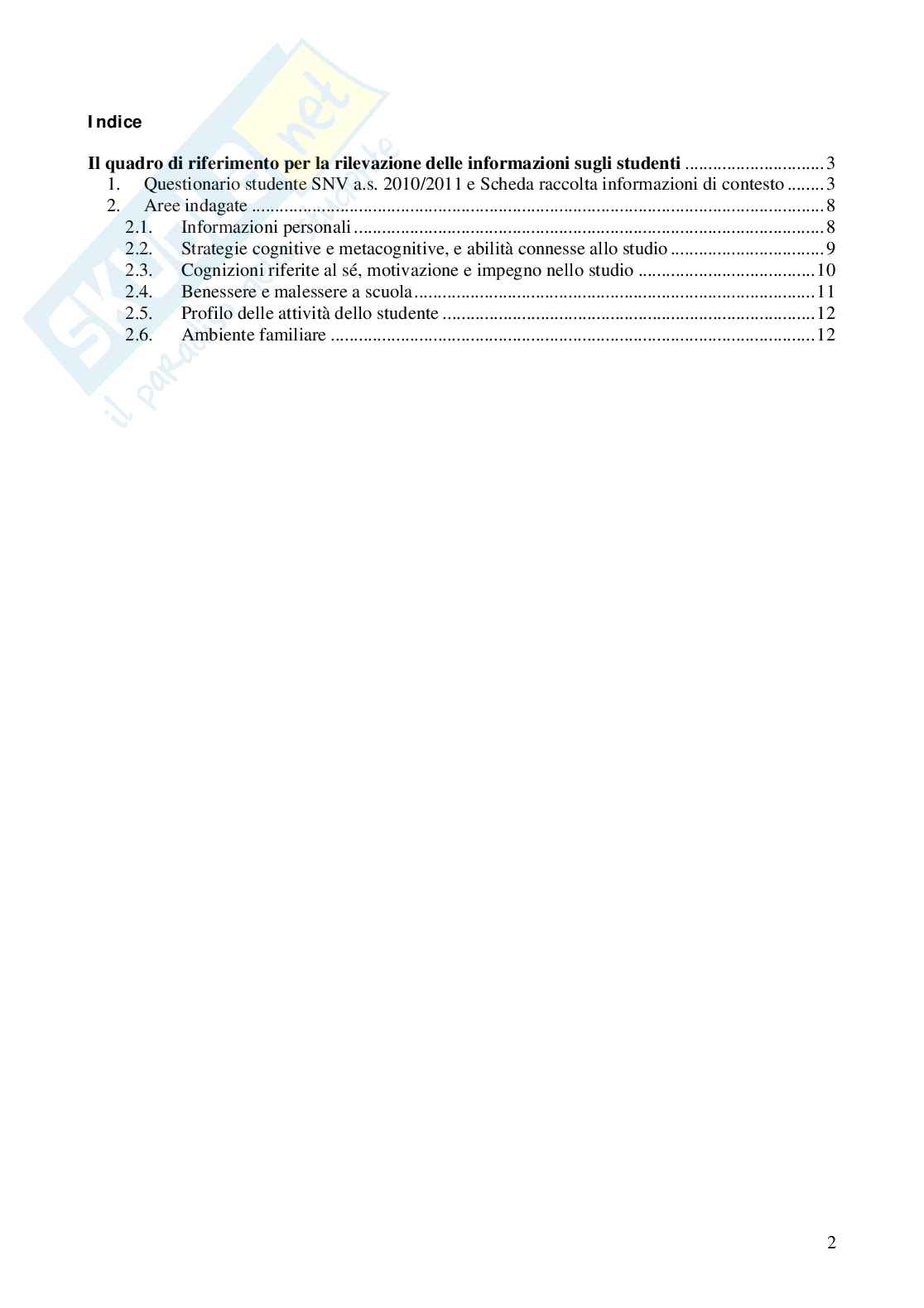 Questionario studente Invalsi Prima Media - Quadro di riferimento Pag. 2