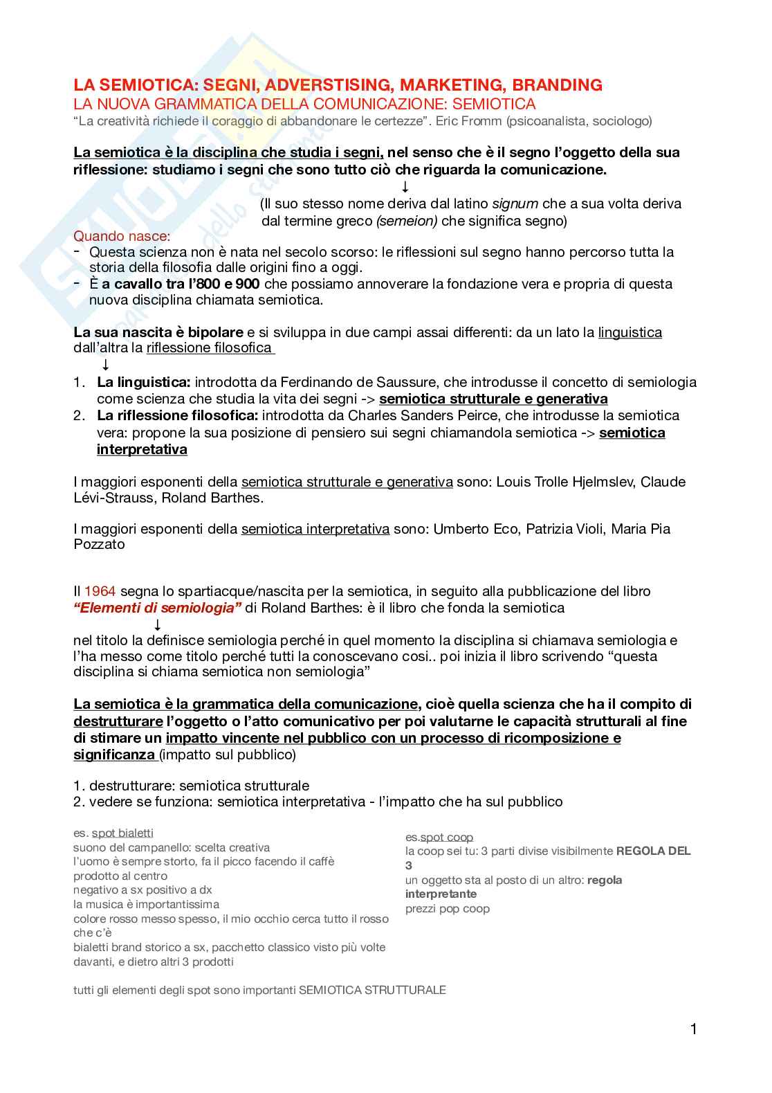 Appunti per l'esame di Semiotica   Pag. 1