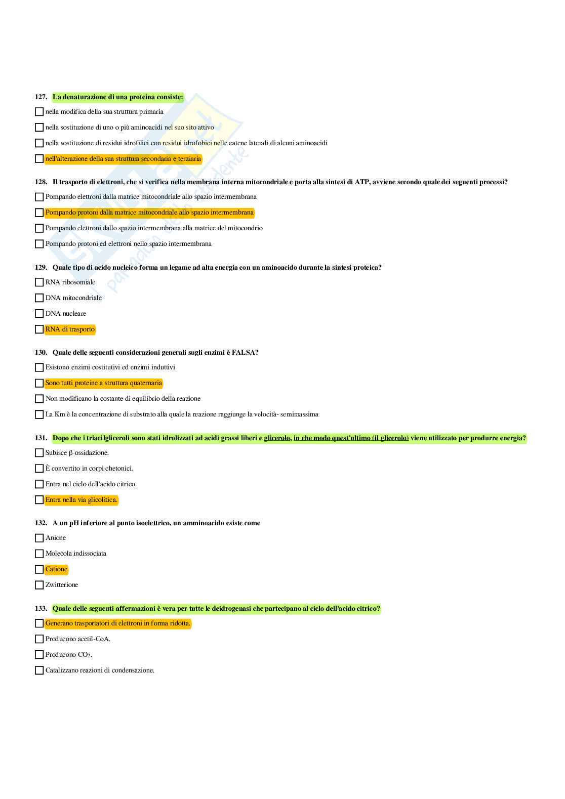 Paniere Biochimica - Risposte multiple - aggiornato (2026) Pag. 21