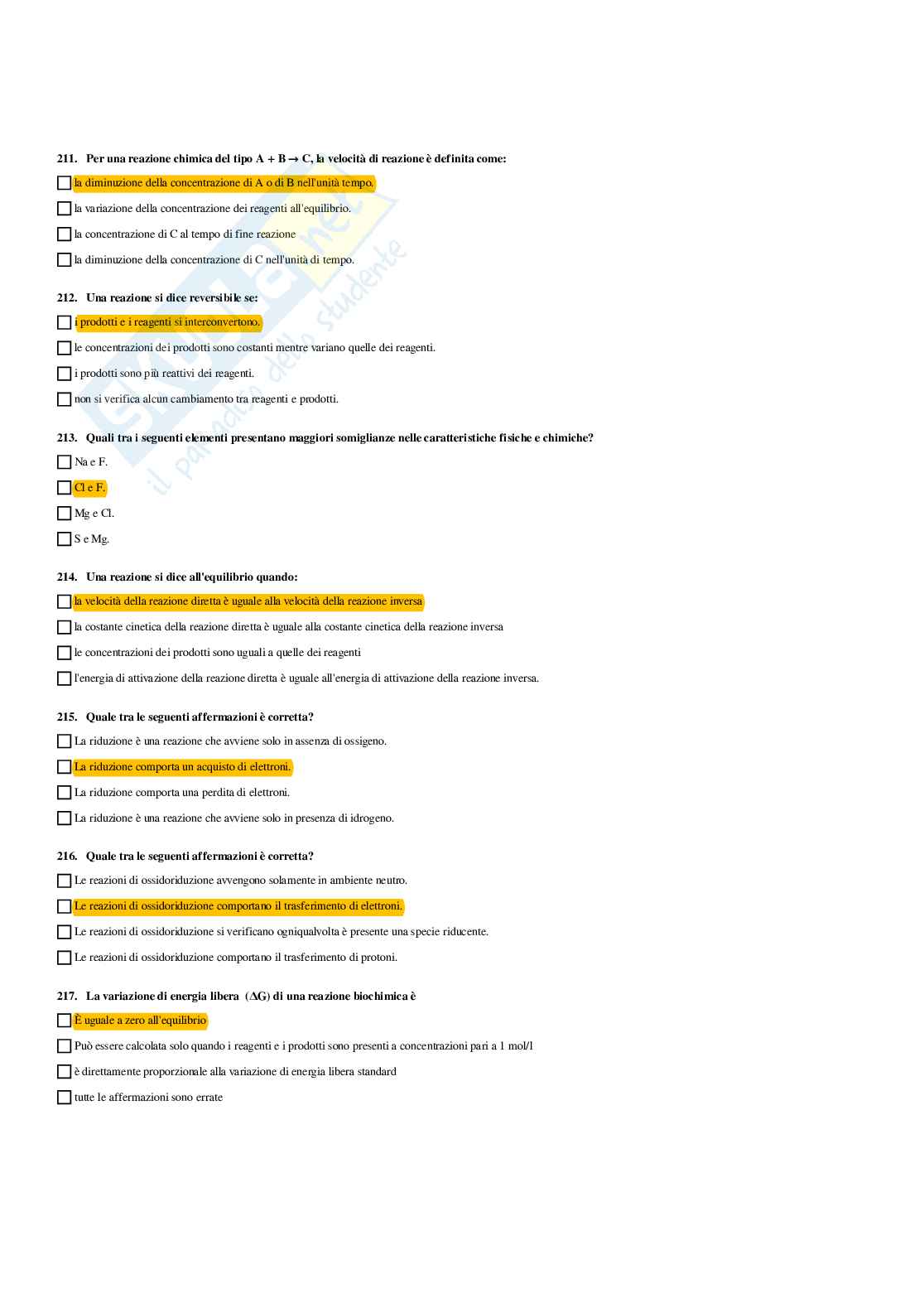 Paniere Biochimica - Risposte multiple - aggiornato (2026) Pag. 36