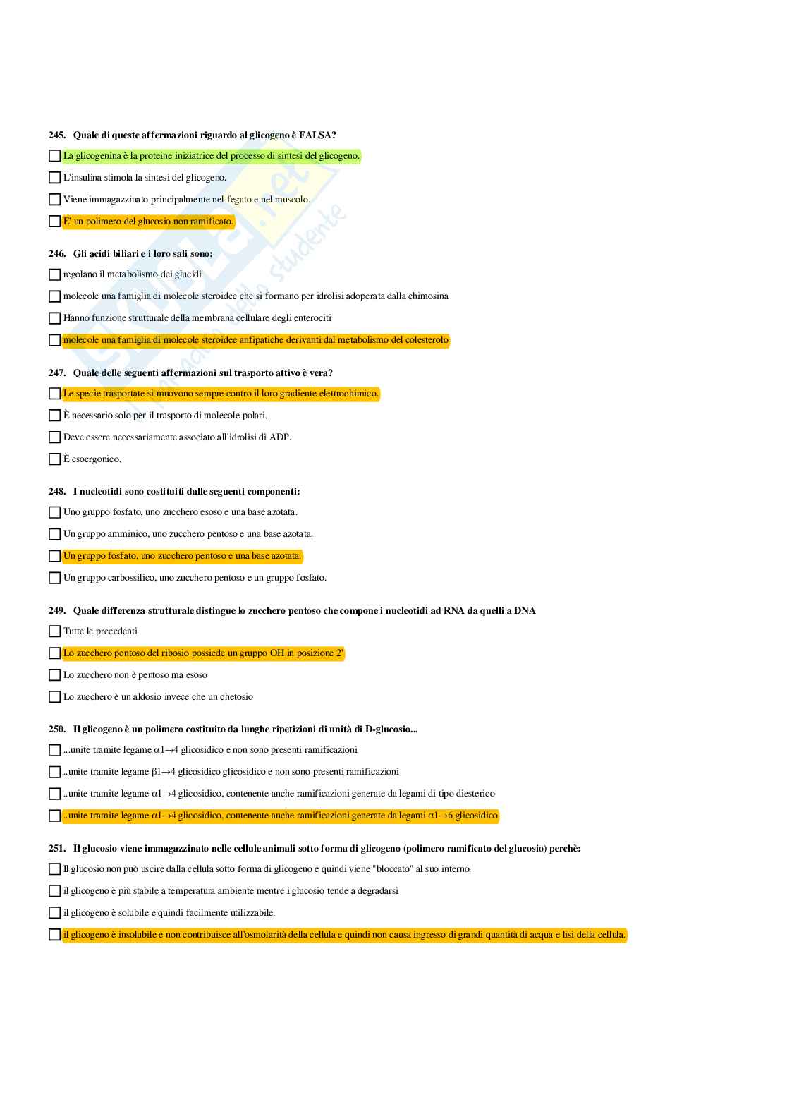 Paniere Biochimica - Risposte multiple - aggiornato (2026) Pag. 41