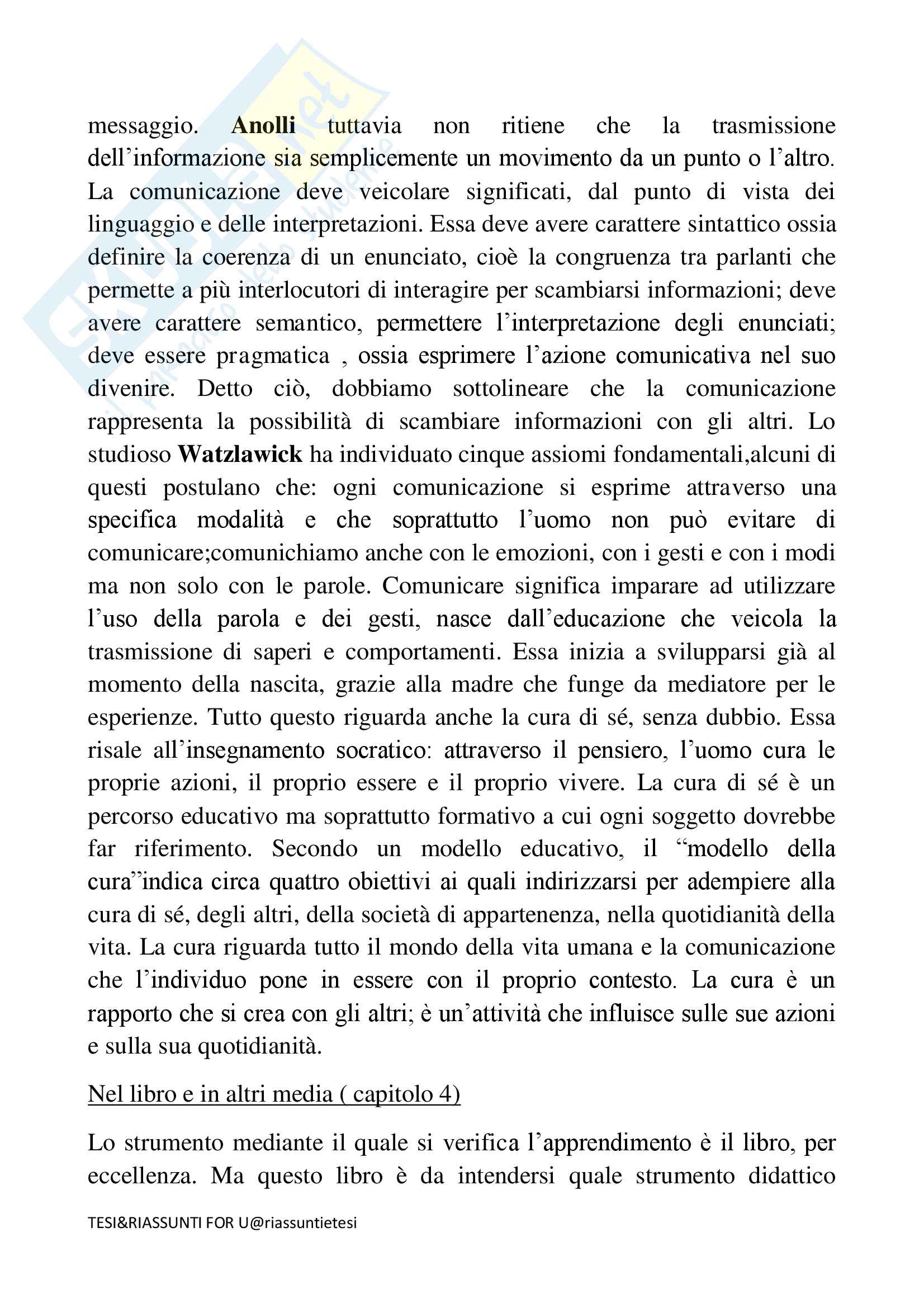Riassunto esame sociologia della comunicazione,docente Paci, libro consigliato Comunicazione formativa- percorsi riflessivi e ambiti di ricerca, Anichini, Boffo, Cambi, Mariani, Toschi Pag. 6