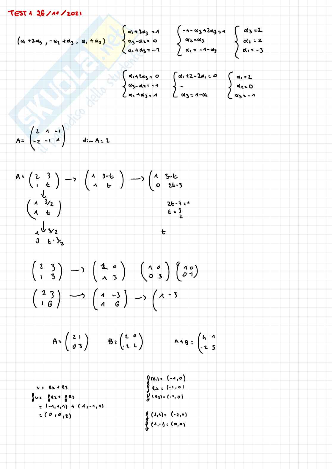 Esercizi di Fondamenti di algebra lineare e geometria Pag. 2