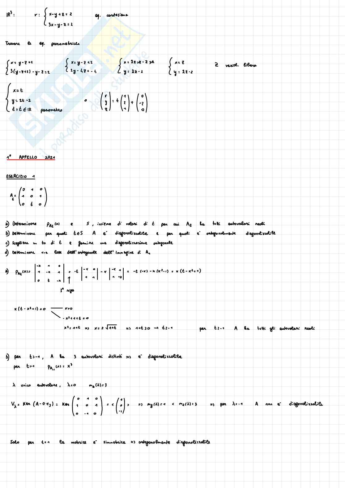 Esercizi di Fondamenti di algebra lineare e geometria Pag. 21