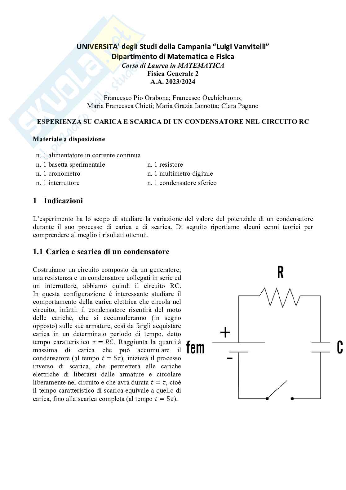 Condensatore in un circuito RC Pag. 1