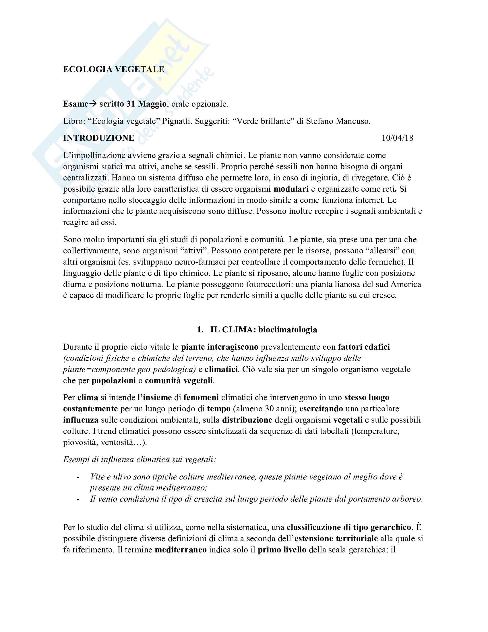 Ecologia vegetale Pag. 1