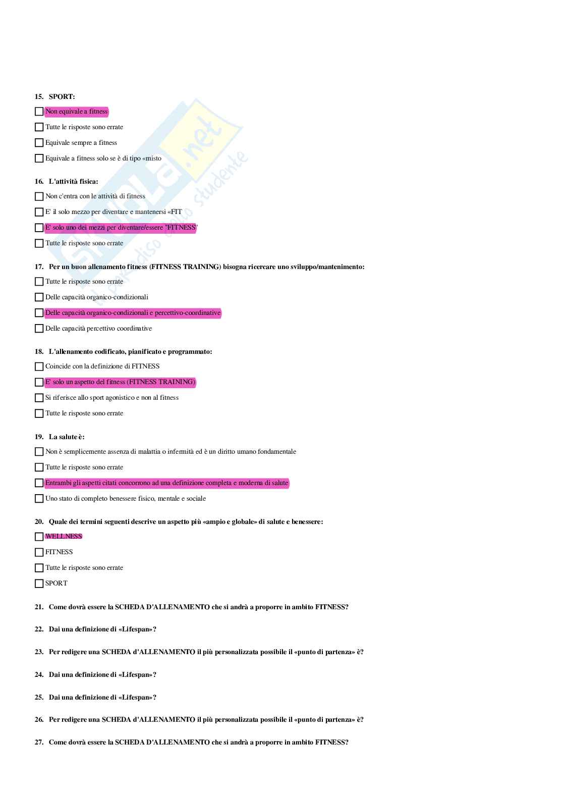 Paniere completo di Fitness e wellness (2026) - Risposte multiple e aperte corrette Pag. 6