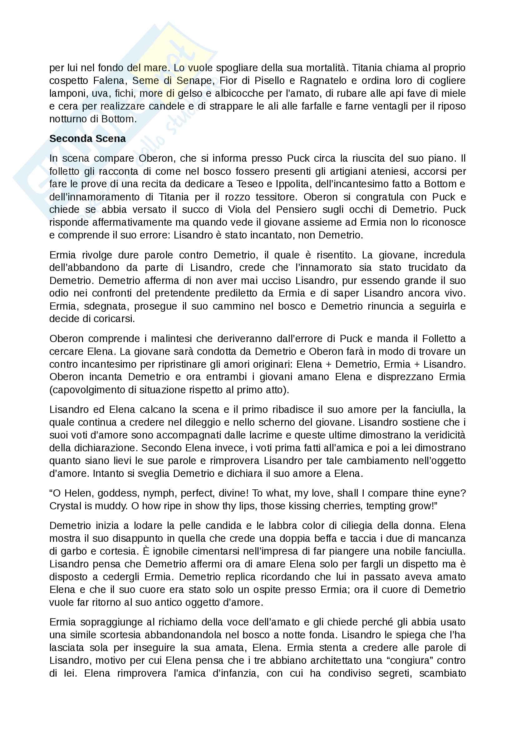 Riassunto Sogno D Una Notte Di Mezza Estate