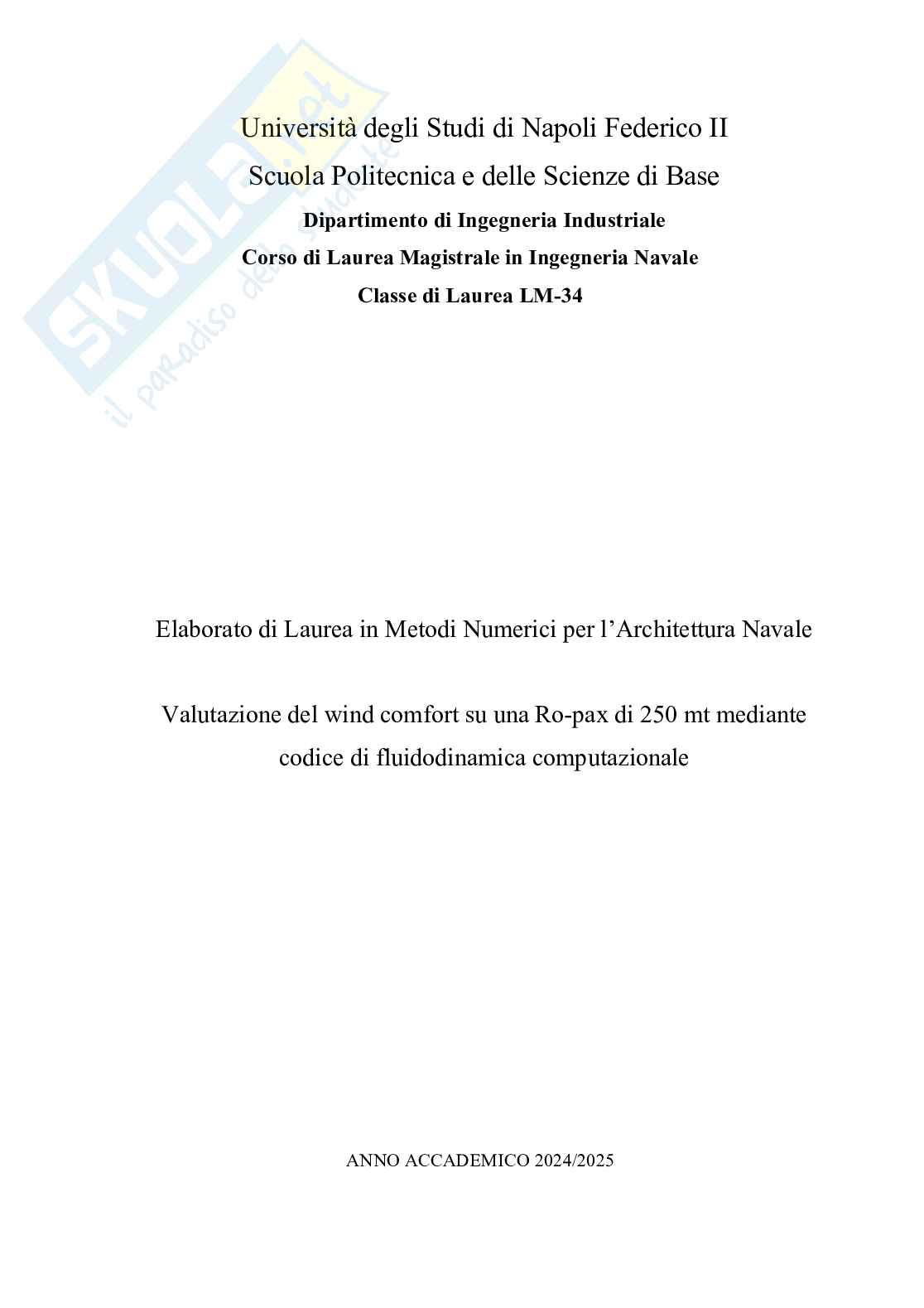 Valutazione del wind comfort su una Ro-pox di 250mt mediante codice di fluidodinamica computazionale Pag. 1