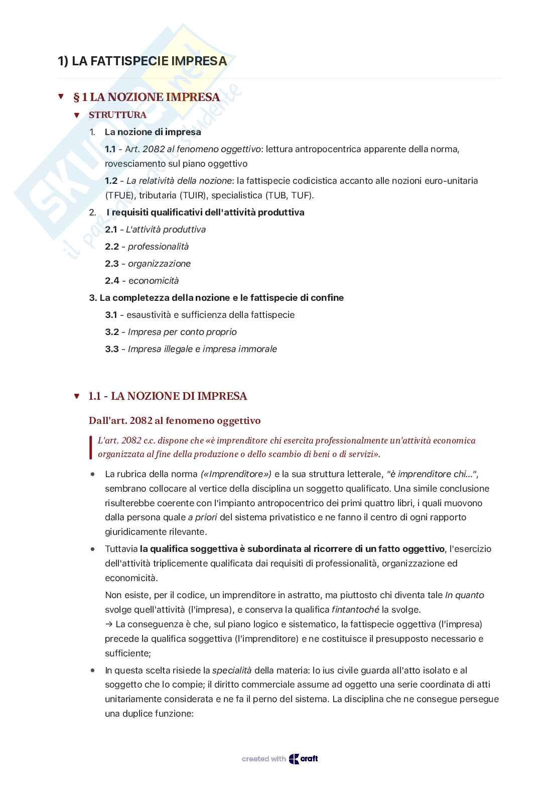 Appunti di Diritto commerciale sulla nozione della fattispecie impresa Pag. 1