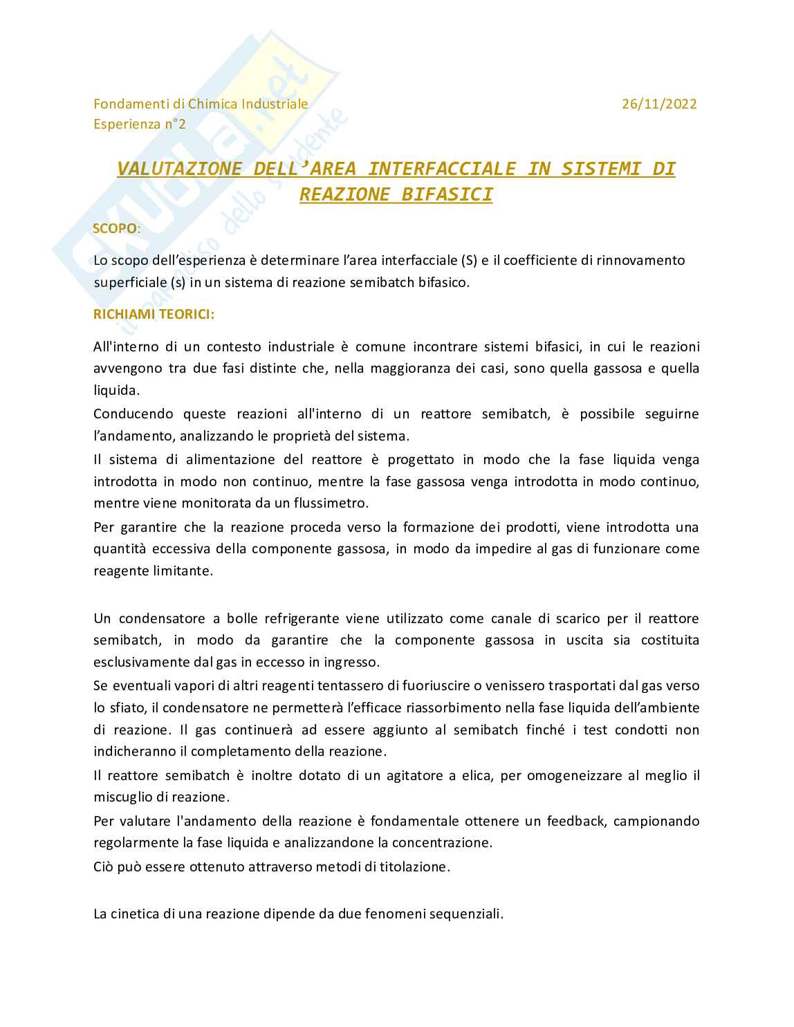 Seconda esperienza di laboratorio di Fondamenti di chimica industriale Pag. 1