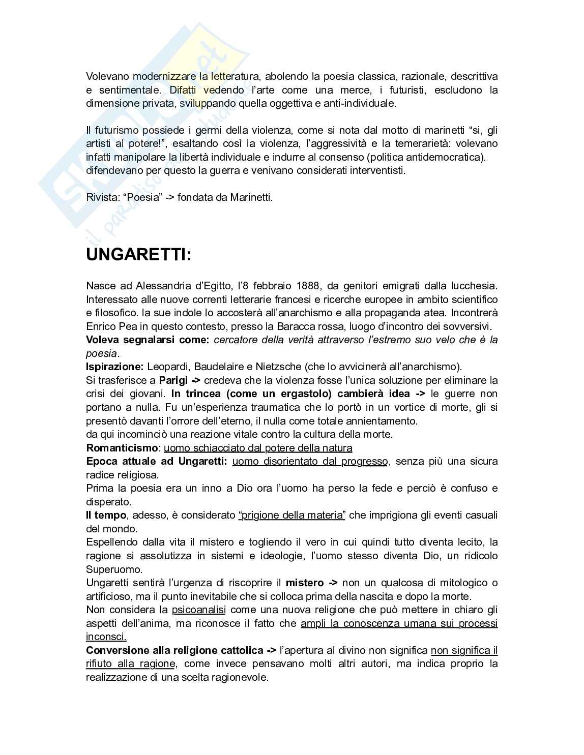 Futurismo, Pascoli, Ungaretti e Montale Pag. 2