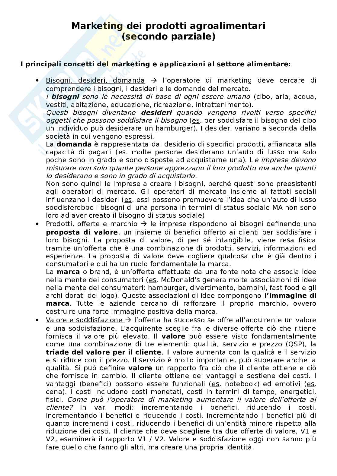 Marketing dei prodotti agroalimentari - Secondo parziale Pag. 1