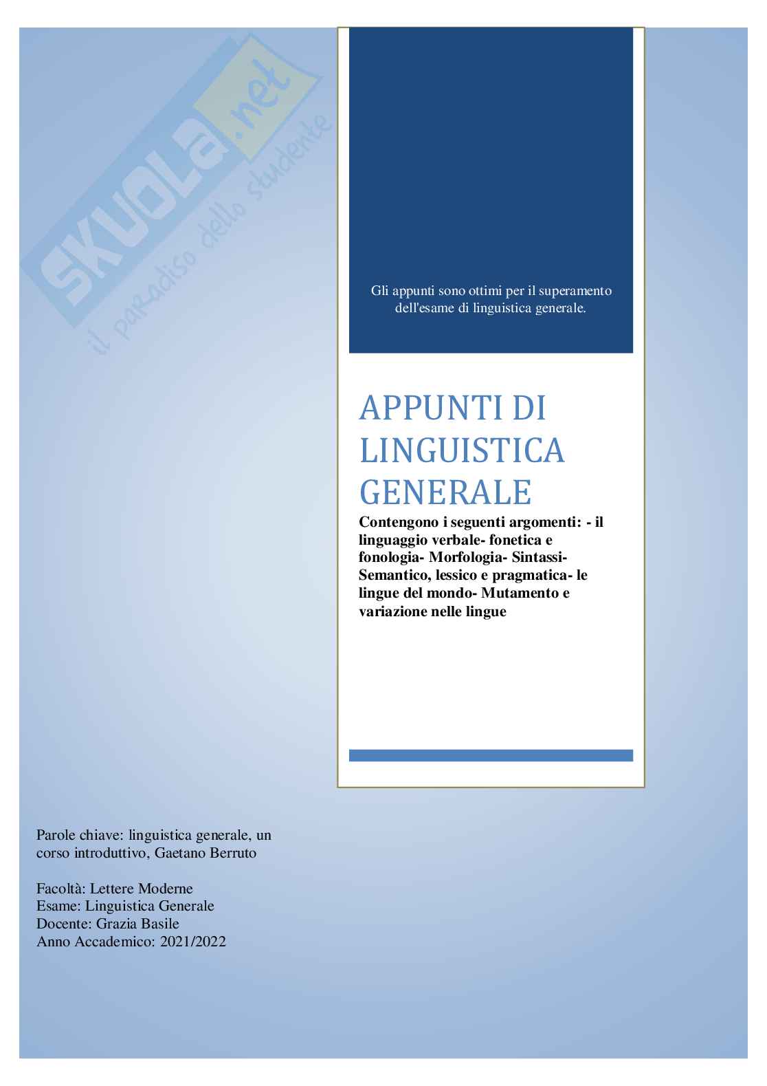 Linguistica generale - Appunti Pag. 1