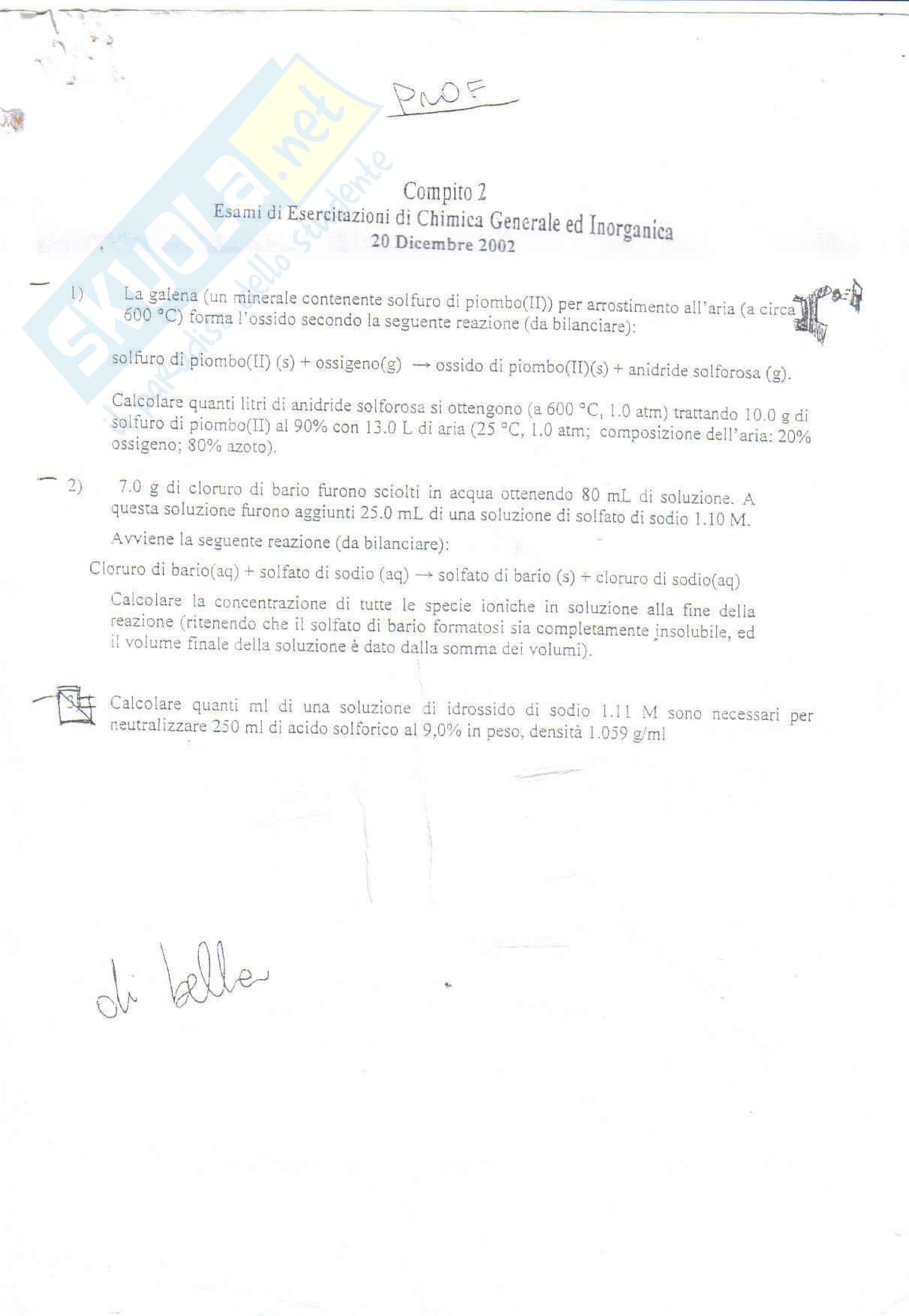Chimica generale e inorganica - prova 20 dicembre 2002 Pag. 1