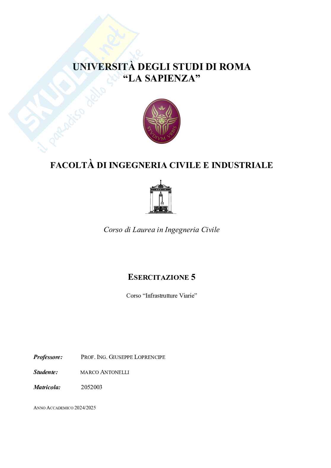 Relazioni delle 10 esercitazioni di Infrastrutture viarie Pag. 11