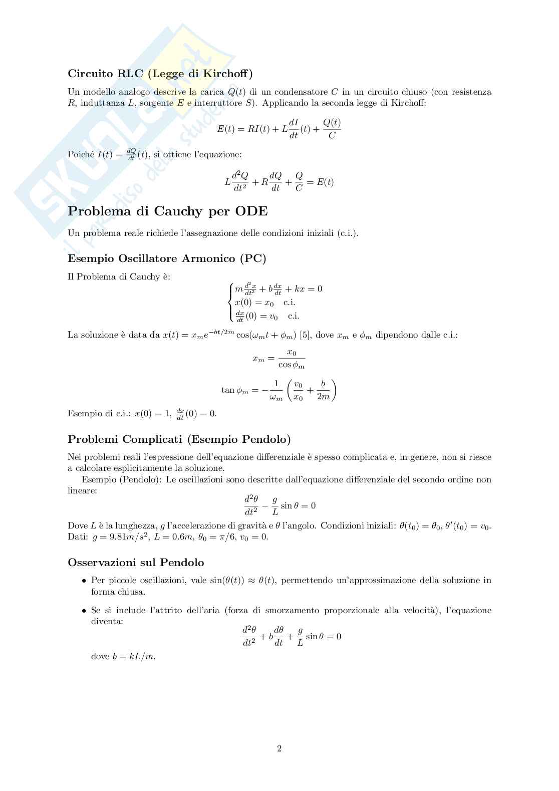 Equazioni differenziali ordinarie Pag. 2