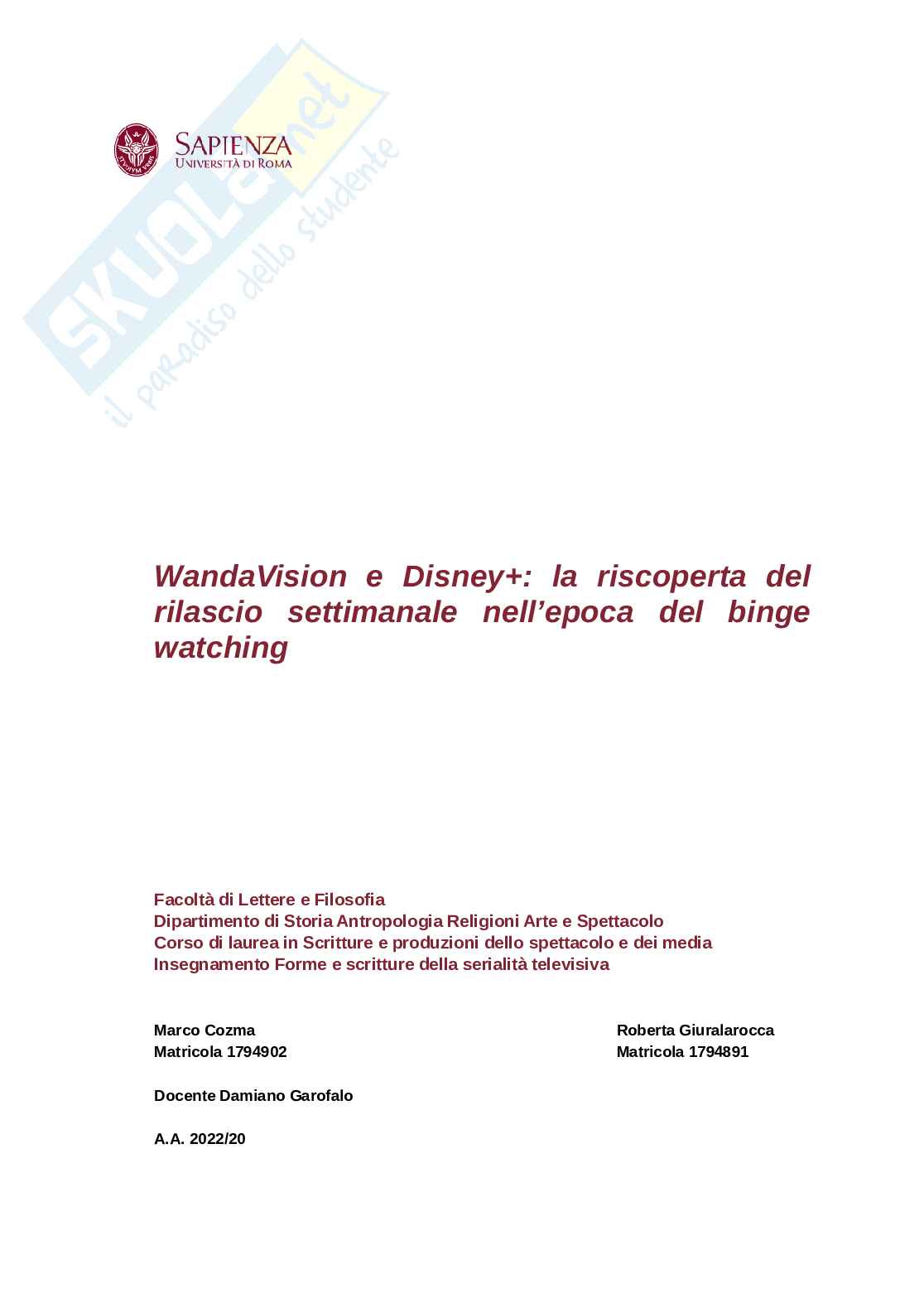 Paper forme e scritture della serialità televisiva Pag. 1