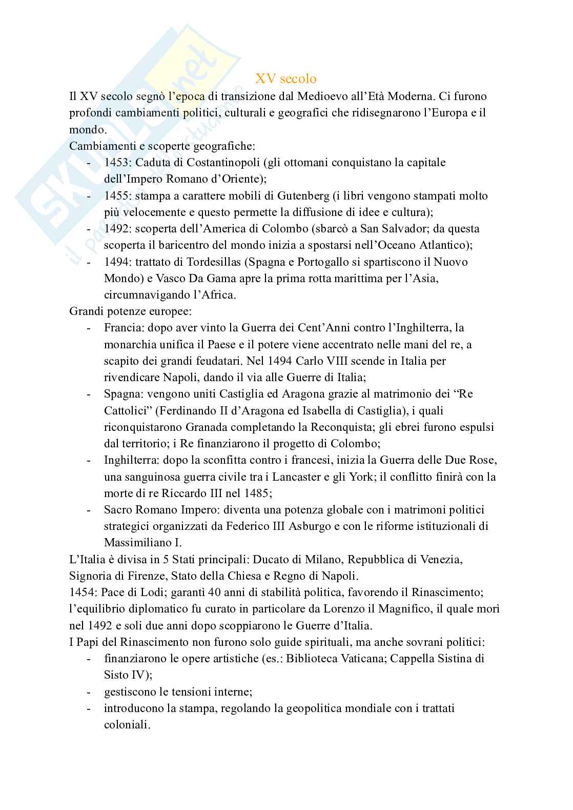 Riassunto esame Storia moderna, Prof. Valente Michaela, libro consigliato Manuale di Storia moderna, Aubert, Simoncelli Pag. 1