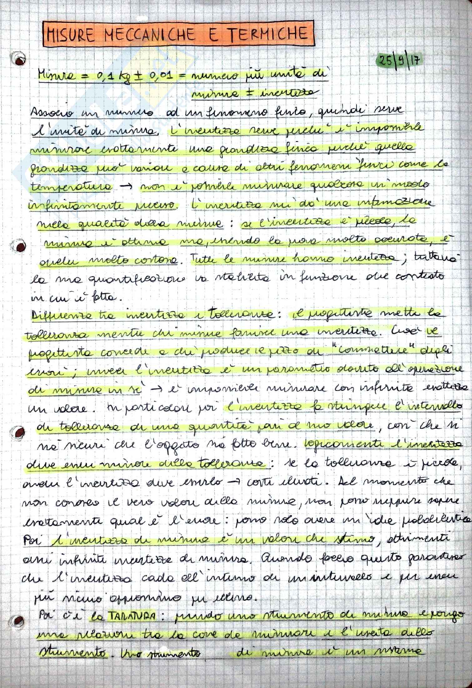 Appunti Misure Meccaniche e Termiche, prof. Castellini Pag. 1