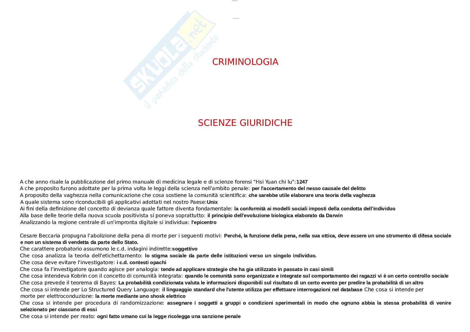 Paniere esame Criminologia  Pag. 1