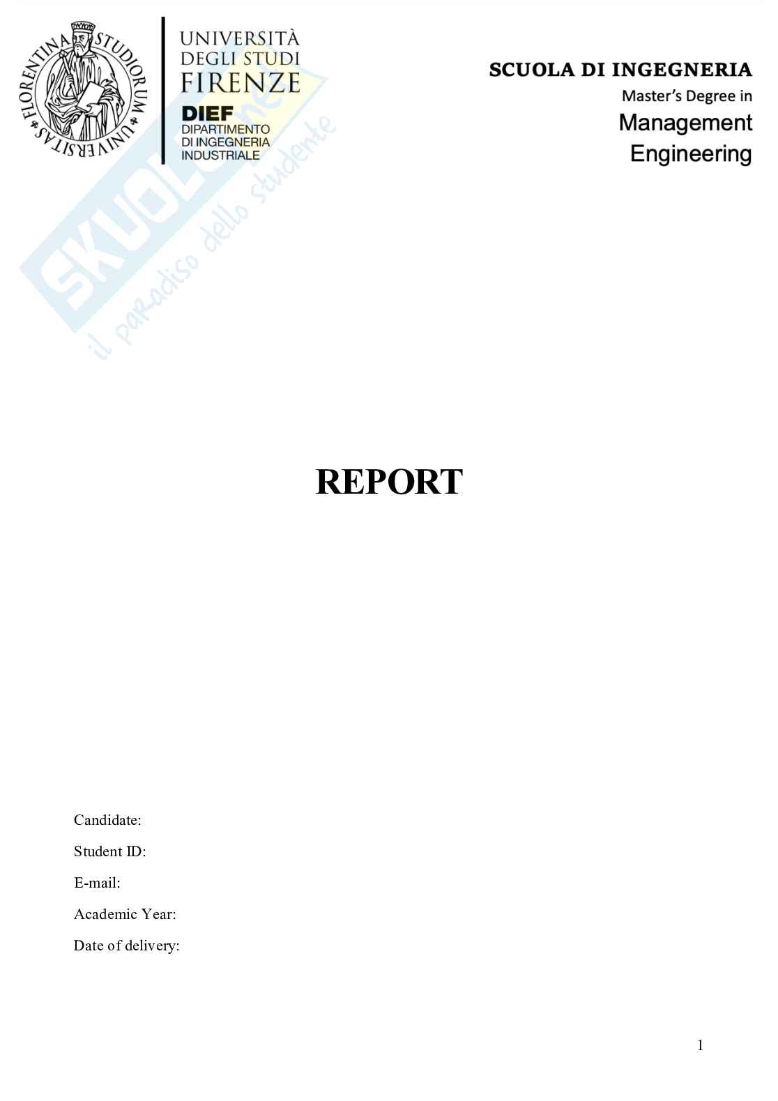 Report di Statistica per la sperimentazione e le previsioni in ambito tecnologico Pag. 1