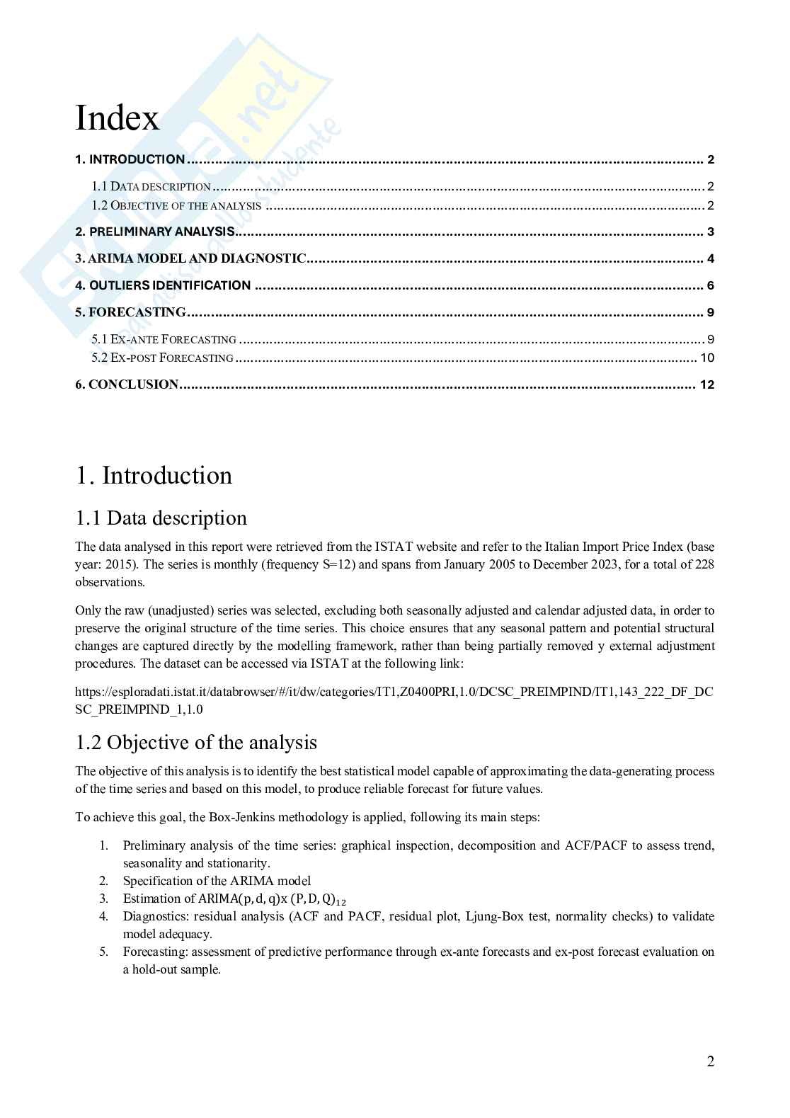 Report di Statistica per la sperimentazione e le previsioni in ambito tecnologico Pag. 2