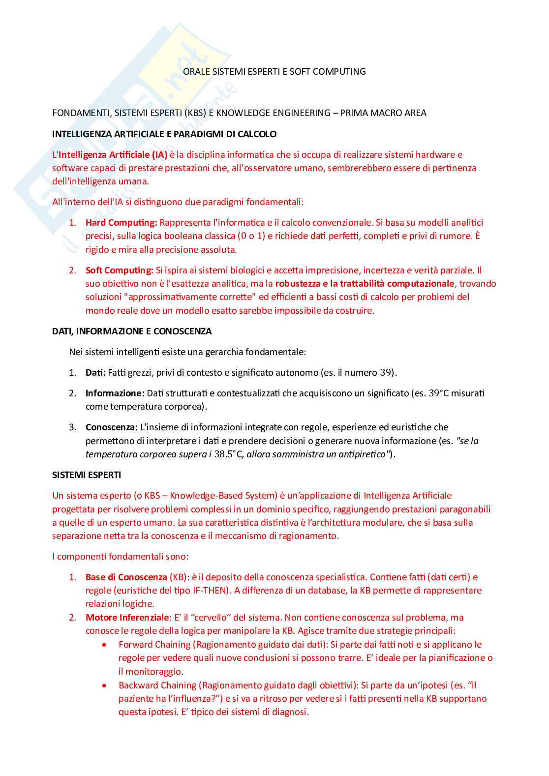 Sistemi esperti e Soft Computing - Appunti completi corso + Domande esame Orale e Guida Esercitazione Pag. 1