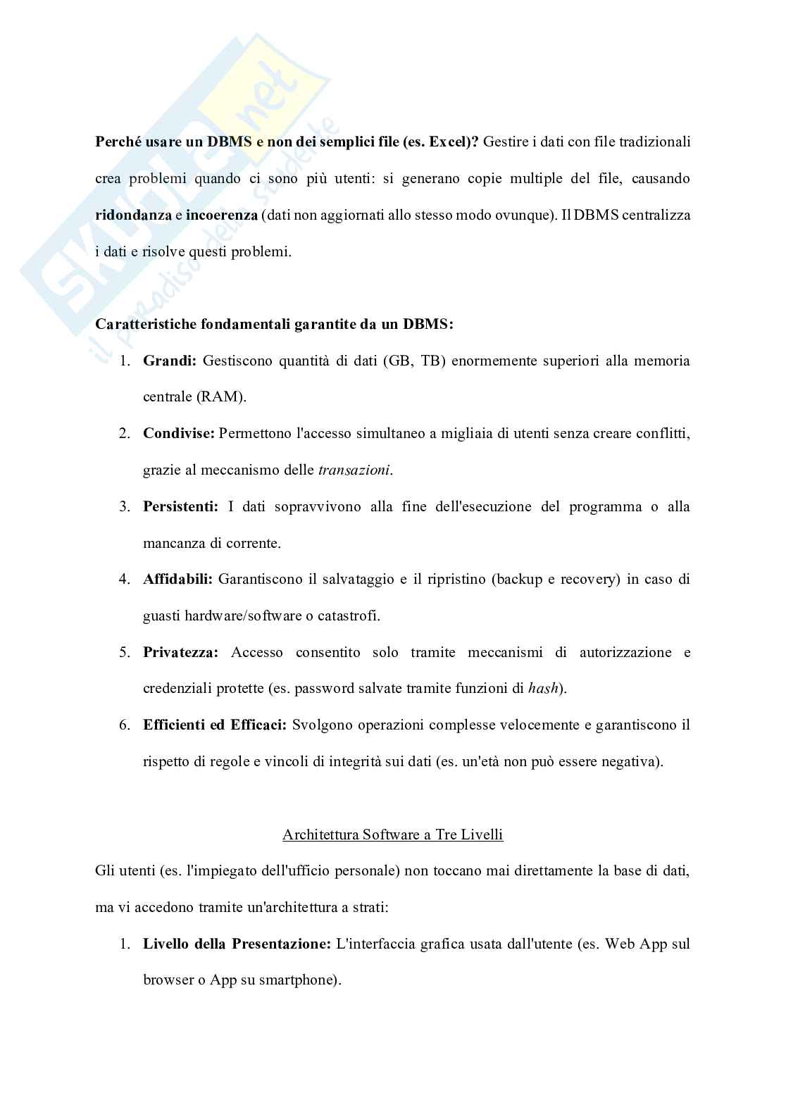 Appunti Basi di dati + Esercizi svolti (SQL, Algebra, E-R) Pag. 2