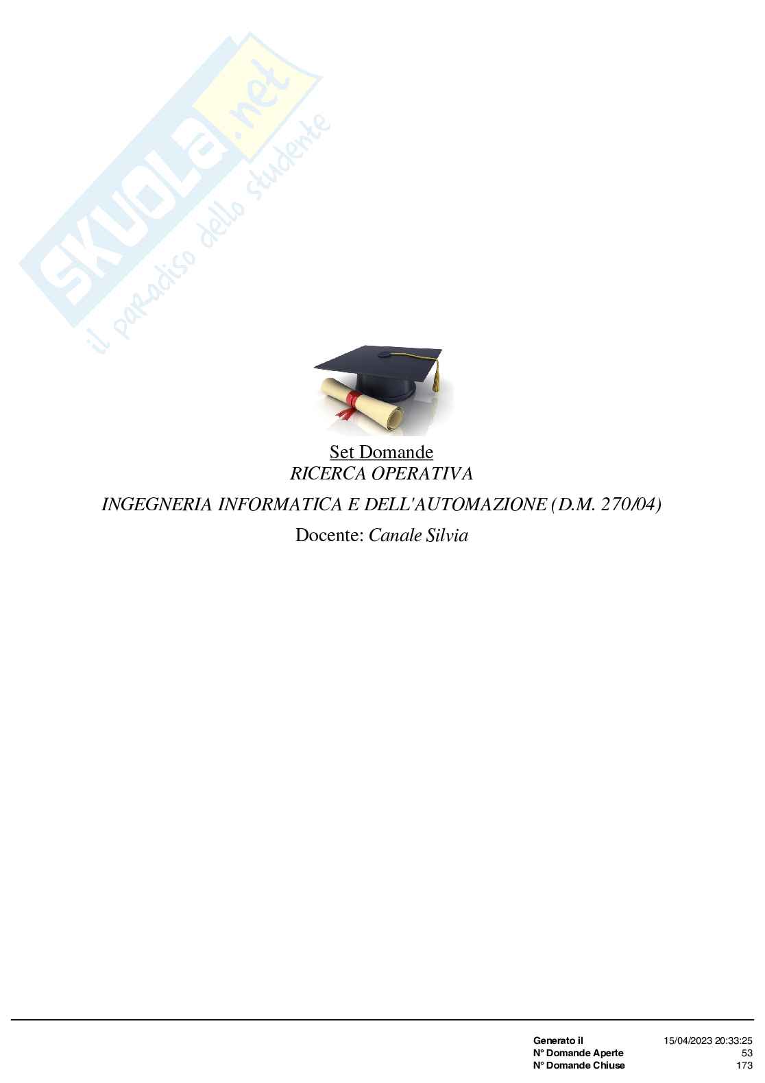 Paniere nuovo completo di Ricerca operativa  Pag. 1