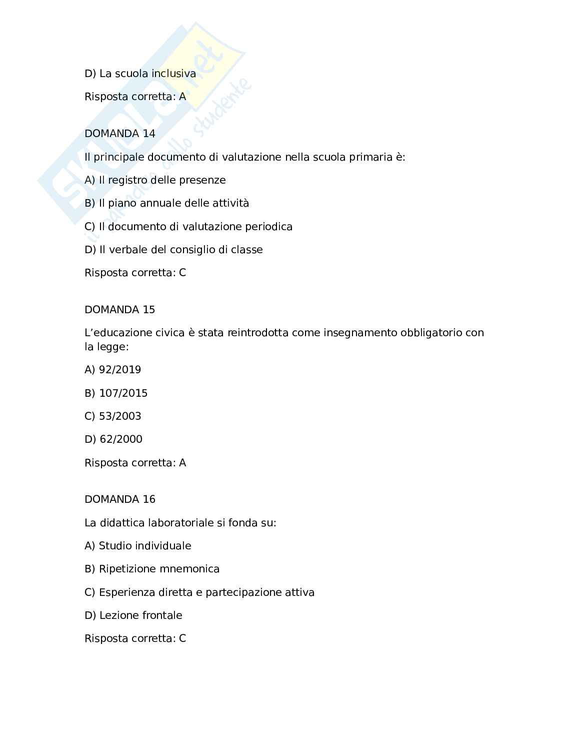 Paniere 2000 domande concorso pubblico scuola primaria posto comune 00ee Pag. 6