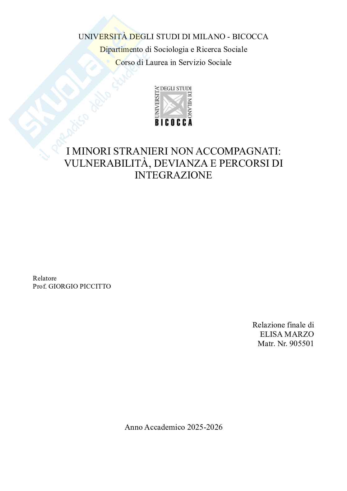Minori stranieri non accompagnati: vulnerabilità, devianza e percorsi di integrazione  Pag. 1