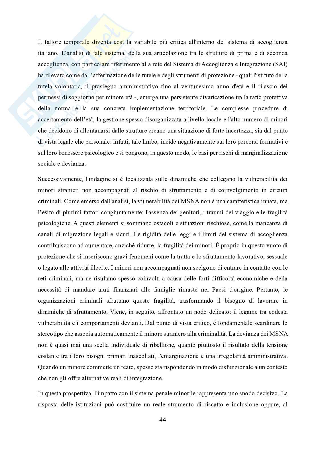 Minori stranieri non accompagnati: vulnerabilità, devianza e percorsi di integrazione  Pag. 46