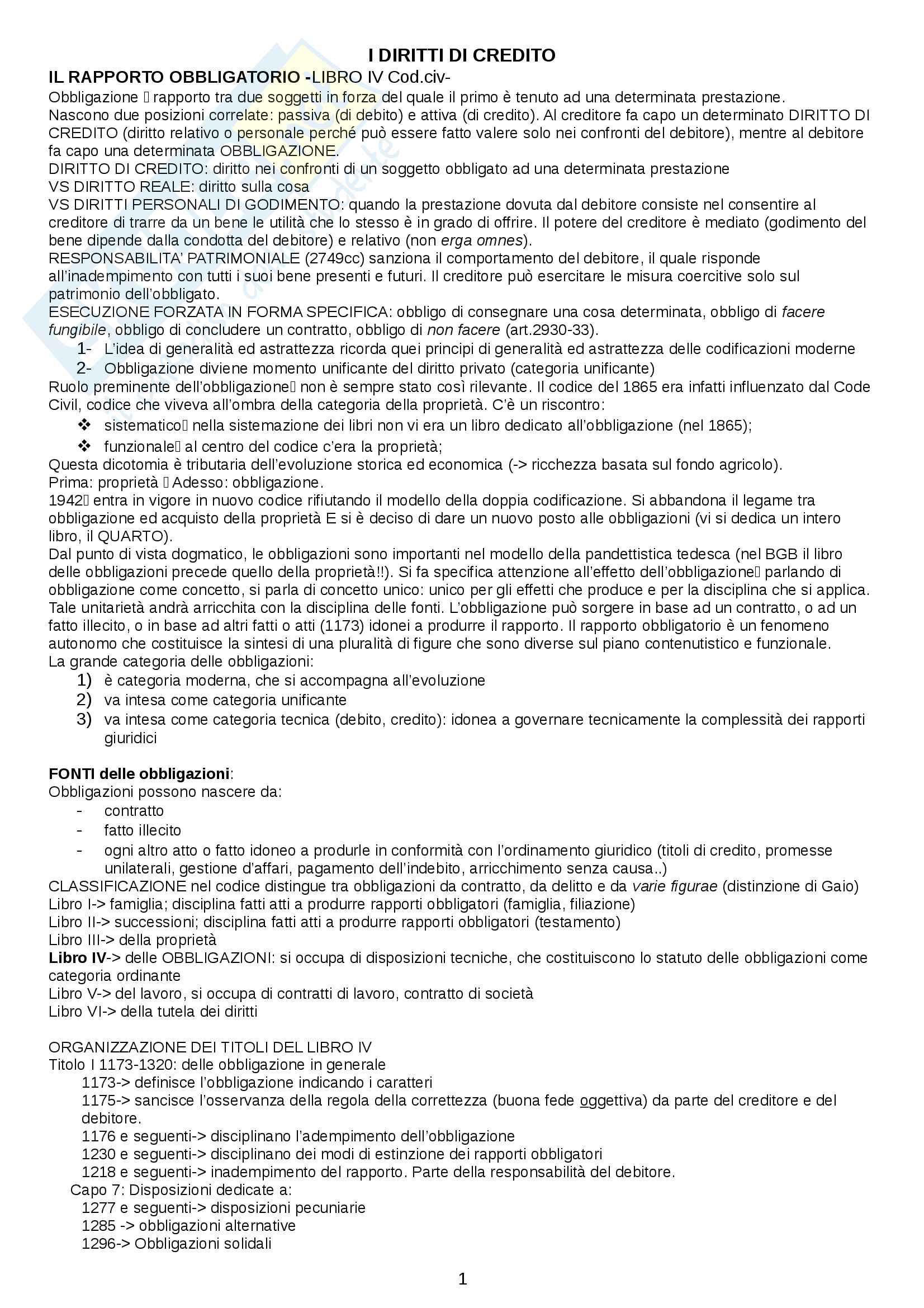Diritto Privato-Diritti di credito Pag. 1